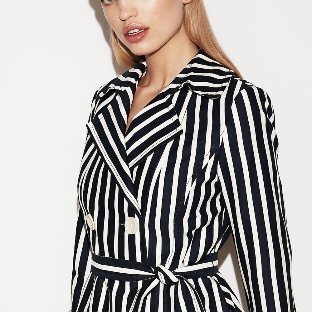 Express Striped Navy Trench Coat